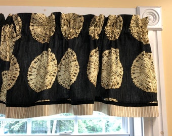 Gold Black Valance – 16"x44" Waverly Sphere Curtain Topper – Custom Window Treatment – Handmade Drapery Waverly Inspirations Beige