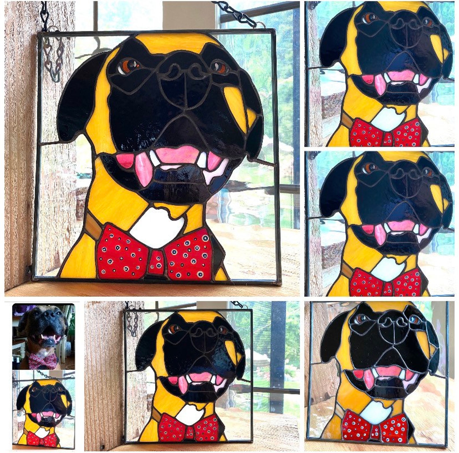 Custom Pet Dog Portrait Stained Glass Memorialized Memorial Etsy