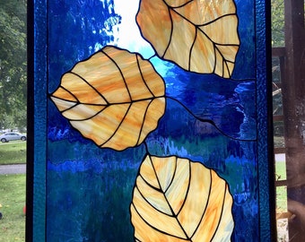 Aspen Leaves Stained Glass Panel Custom Forest Serenity Glass Art Fall Autumn Wall Art