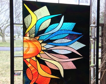 Custom Abstract Panel Stained Glass Style Handmade WallArt