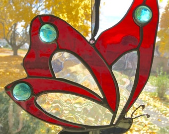 Handmade Stained Glass Butterfly with Glass Beads Sun catcher