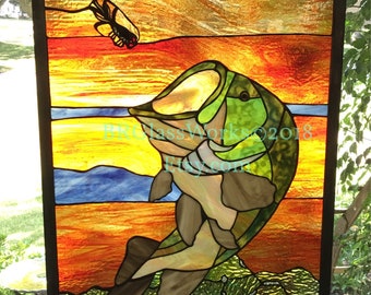 Bass Stained Glass Panel Fishing Style Glass Art