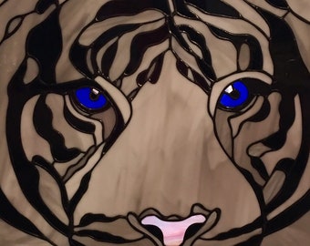 Tiger White Stained Glass Panel Big Cats Bangel Tiger Glass Art