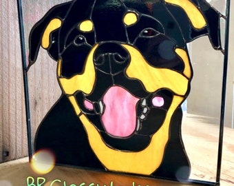 Pet Custom Portrait Stained Glass Memorialized Memorial Sun Catcher Dog Cat Animal