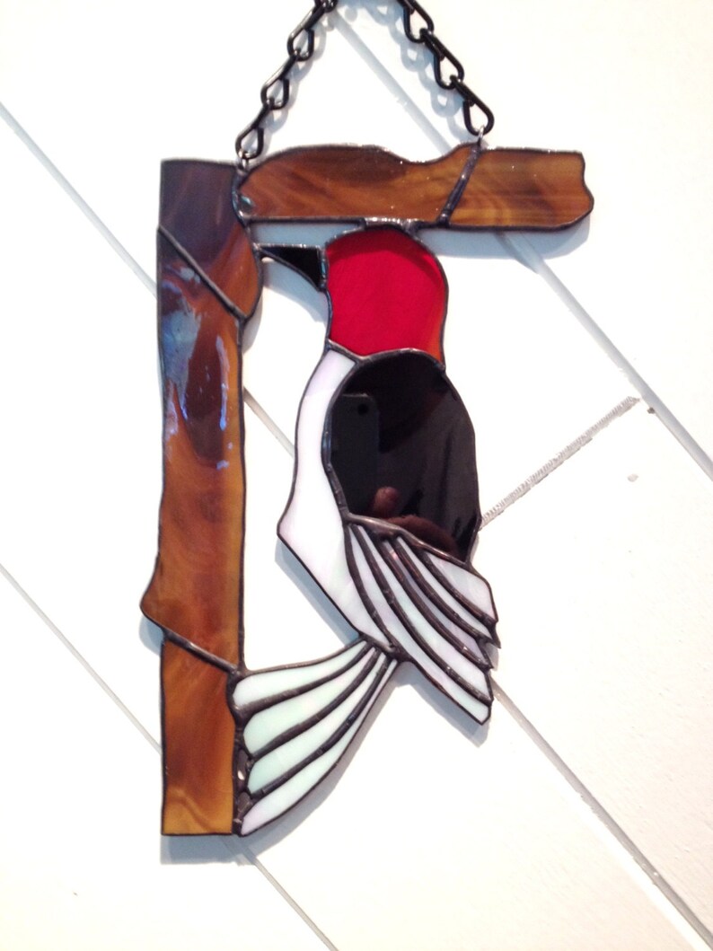 Stained Glass Red Headed Woodpecker Birds of North American Etsy