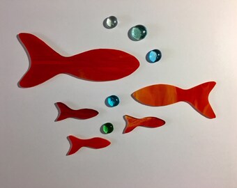 Precortado Mosaico Suministro de pescado Staiend Glass Schooling Fish Seascape Orange