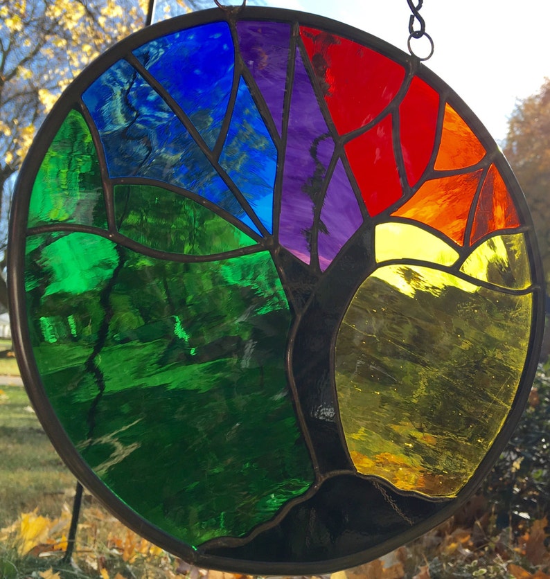 Rainbow Stained Glass Tree Of Life Suncatcher Art MUST SEE Outdoor