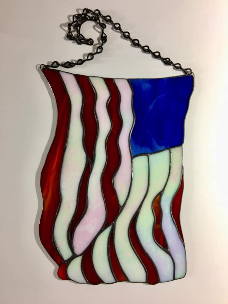 Stained Glass American Flag Patriotic Suncatcher Panel Make Etsy