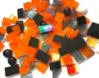 Glass Tiles Orange Black Mix Scrap Glass Mosics Glass Art Stained Glass Colors