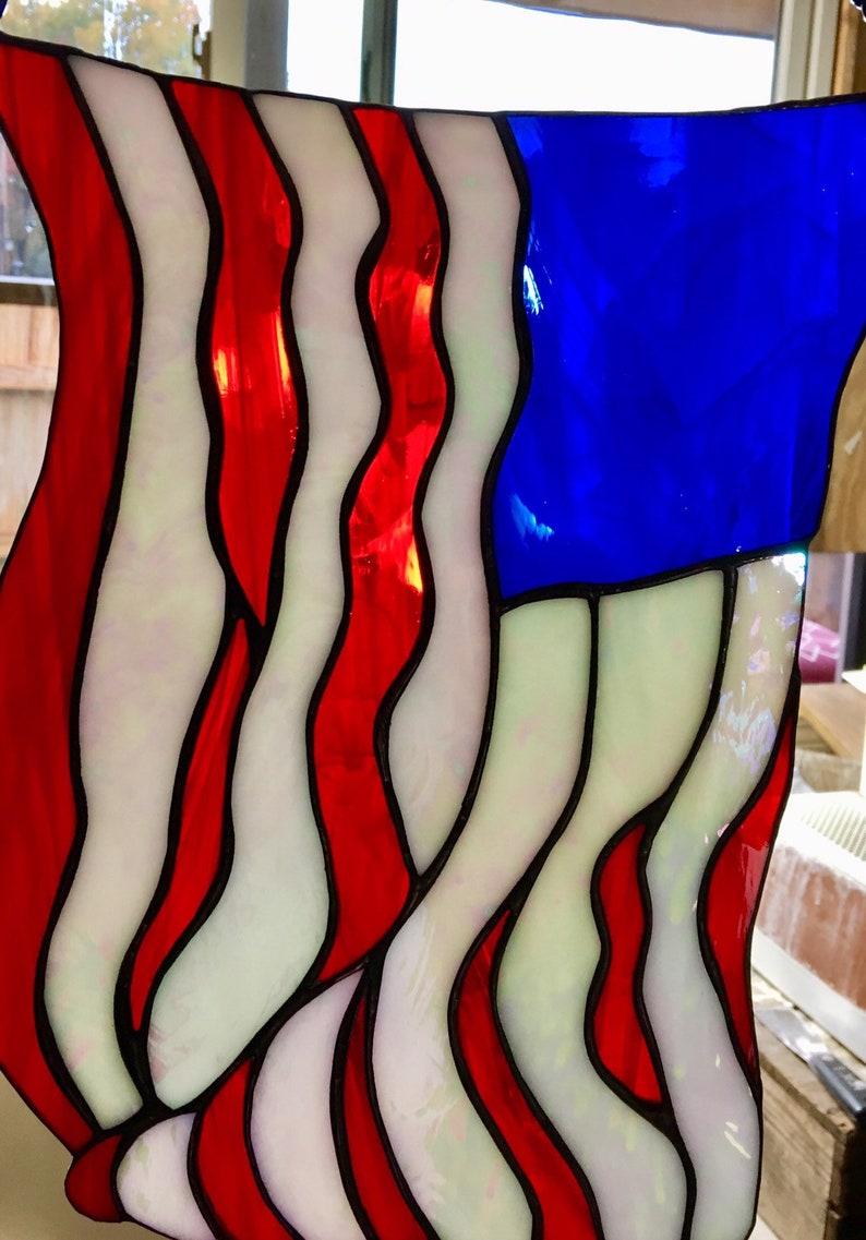 Stained Glass American Flag Patriotic Suncatcher Panel Make Etsy