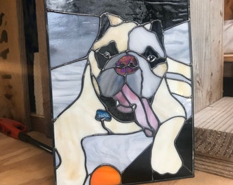 Personalized Stained Glass Bulldog Pet Portrait Custom Gift Puppy