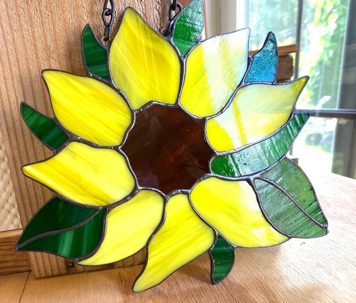 Stained Glass Sunflower Sun Catcher Wild Flower Handmade Etsy
