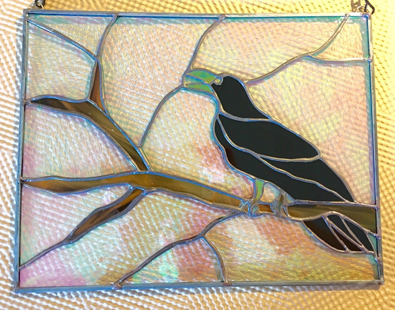 Crow Raven Stained Glass Panel or Sun Catcher Handmade Wall Etsy