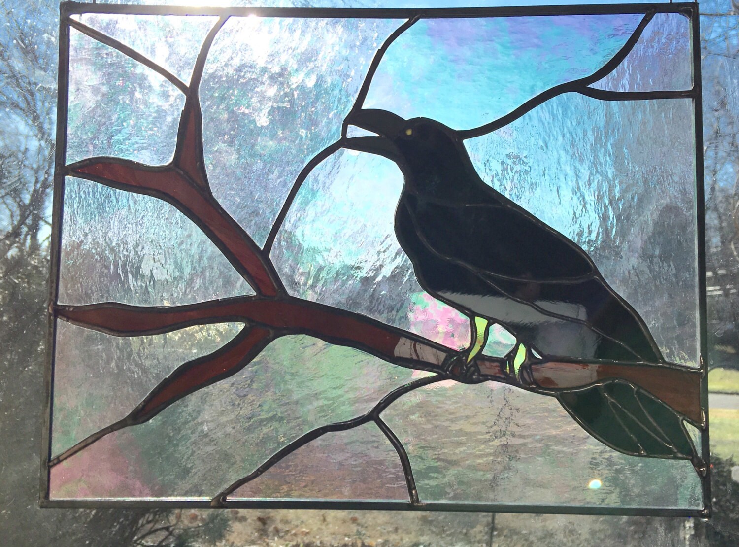 Crow Raven Stained Glass Panel or Sun Catcher Handmade Wall Etsy