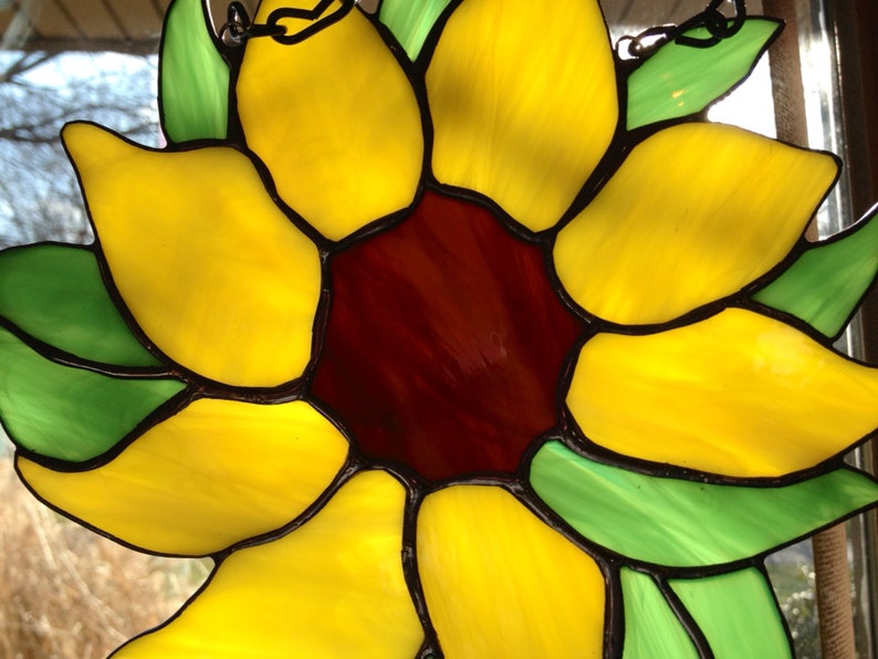 Stained Glass Sunflower Sun Catcher Wild Flower Handmade Etsy
