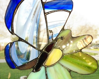 Butterfly on Flower Suncatcher Stained Glass