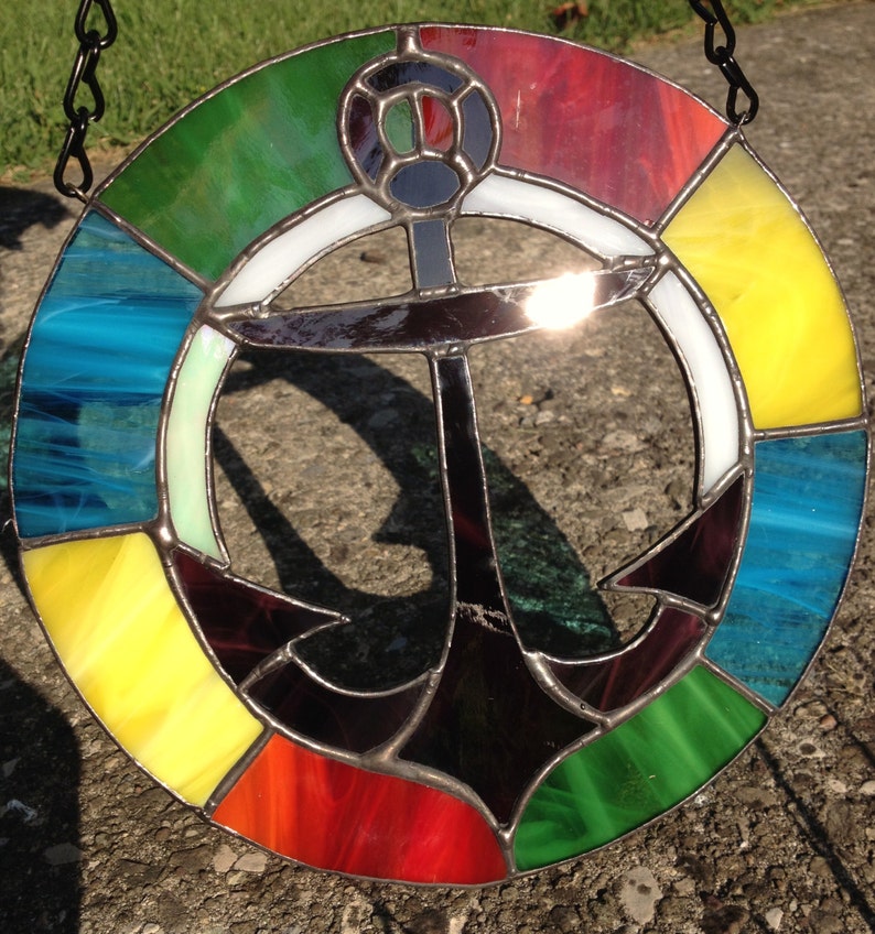 Stained Glass Anchor Nautical Rainbow Ocean Suncatcher Etsy