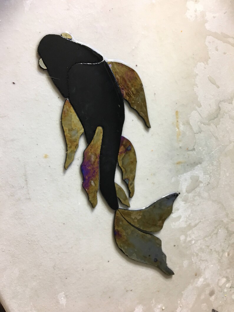 Precut Koi Fish Stained Glass Orange Any Color Mosaic Inlay Glass Tile Pavor