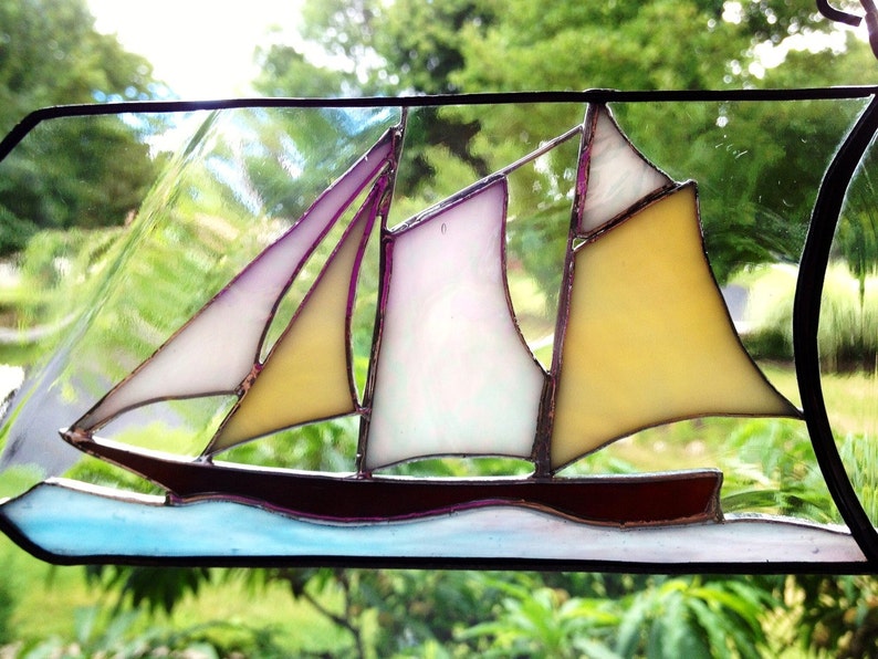 Stained Glass Ship in A Bottle Sun Catcher Etsy