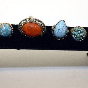Set of 6 Vintage Costume Jewelry Rings - Adjustable and Non-Adjustable Styles
