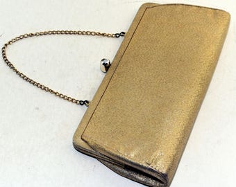 MCM 1950er 1960er Jahre Vintage Damen Abendtasche Clutch Goldschimmer Stoff Geldbörse mit Cabrio Gold Metallgriff und Verschluss