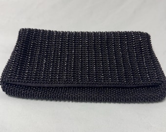 Vintage MCM Black Multi Beaded Double-Sided Women's Evening Bag Clutch with Interior Zipped Pocket - Made in Hong Kong