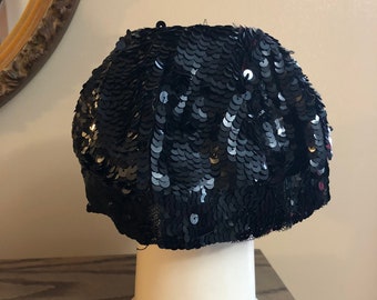 1950's Black Sequin Pillbox Hat