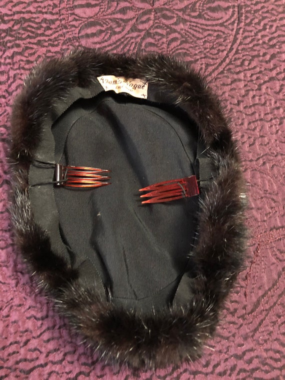 1950's Vintage Dark Brown Fur Juliette Cap Hat - image 5