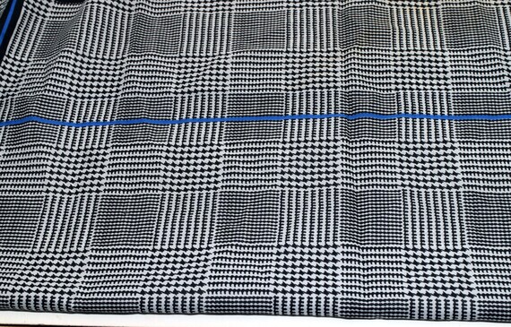 Honig Scarves Vintage 1970s 1980s Women's Black, Gray, Cobalt Blue Houndstooth Patterned Polyester Large Square Scarf - Made in Italy View 2