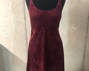 Up Front Vintage 1990's Y2K Burgundy Ox Blood Velvet Sparkle Baby Doll Mini Dress - Size Large