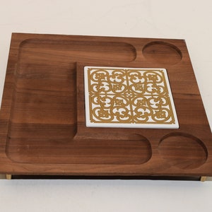 MCM 1970s Georges Briard Vintage Charcuterie Board Wooden and Tile Party Tray