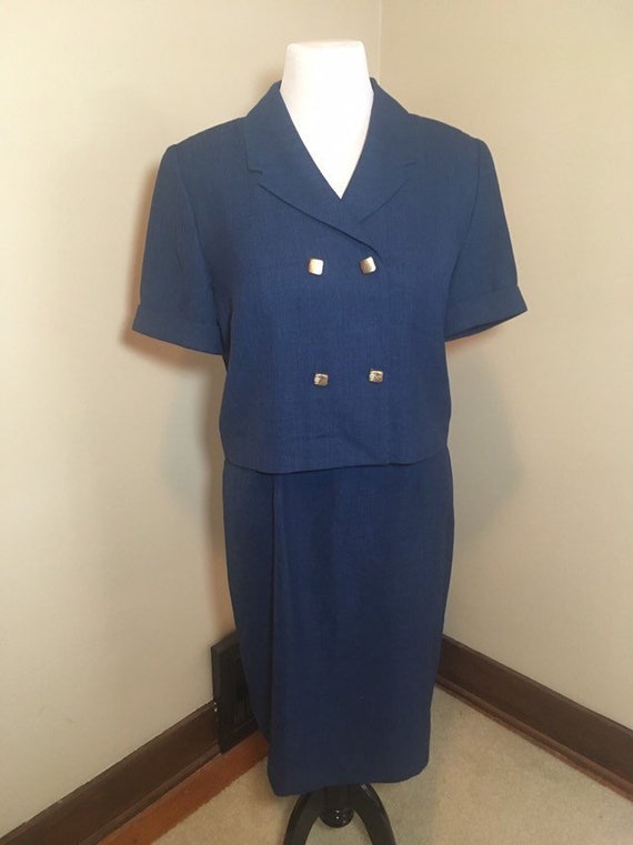 1980's Retro Navy Blue Power Suit Dress ~ Approx … - image 1