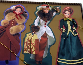 Zestaw trzech kartek okolicznościowych Barbie z kolekcji Victorian Christmas Collection firmy Hallmark z 1996 r. – lalka Barbie od Mattel Accessory (NIB, NRFB)