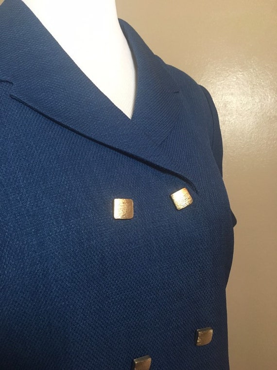 1980's Retro Navy Blue Power Suit Dress ~ Approx … - image 3