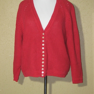 CSL Cherry Stix LTD jaren 80 jaren 90 dames vintage rood gebreid v-halsvest met meerdere knopen - maat Large