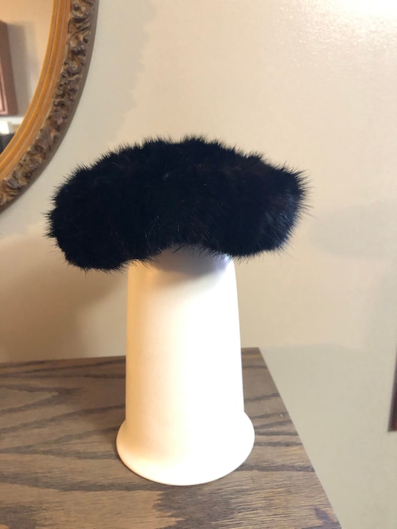 1950's Vintage Dark Brown Fur Juliette Cap Hat - image 1