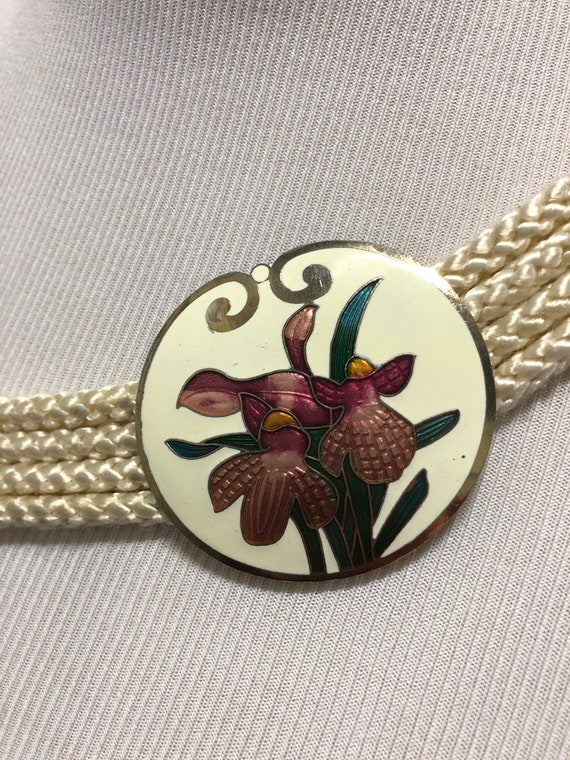 Yen China House Enamel Floral Slide Belt in Pink and Gold-Tone Yen China House Vintage 1980s 1990s Womens Cream Rope Belt  main image 3