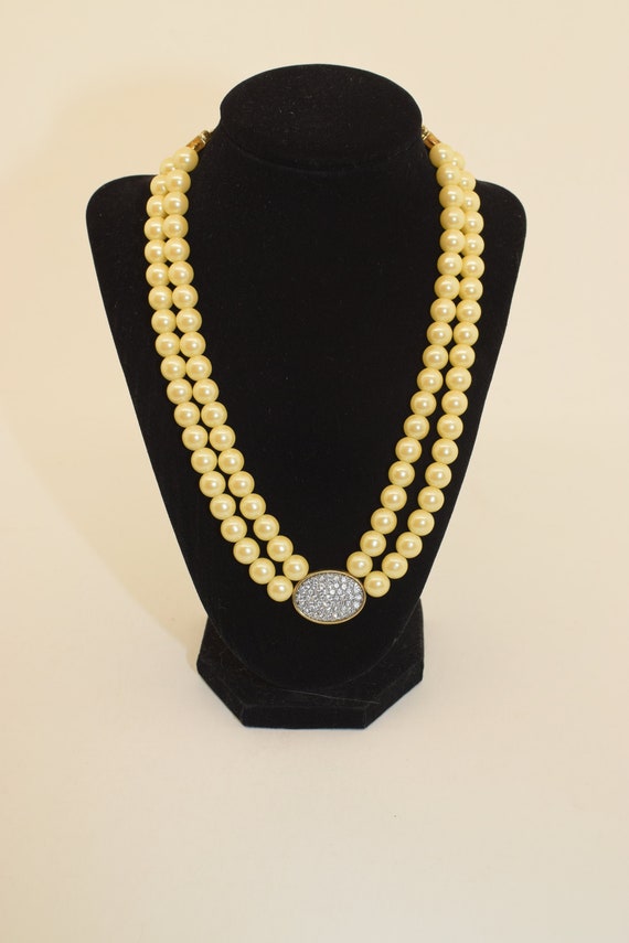 Vintage Avon Double-Strand Faux Pearl and Rhinesto