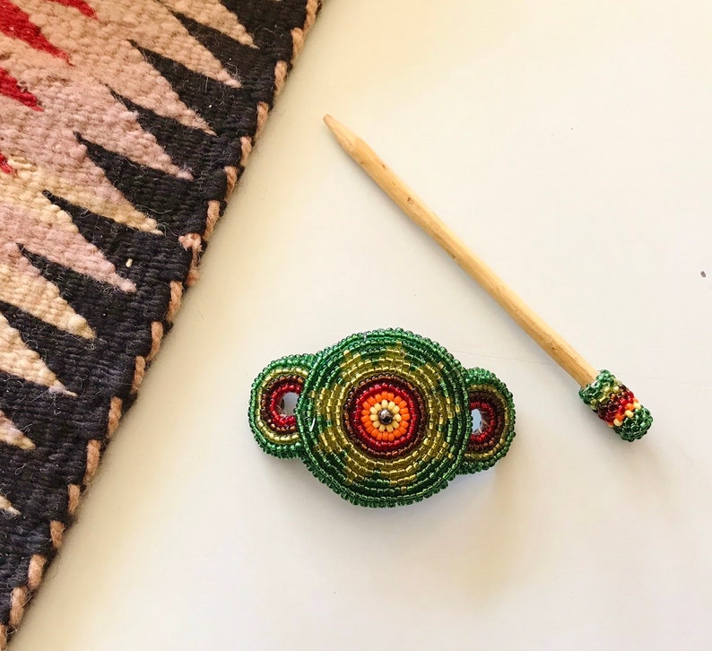 Beaded Navajo Hair Bun Barrette Native American Indian Etsy