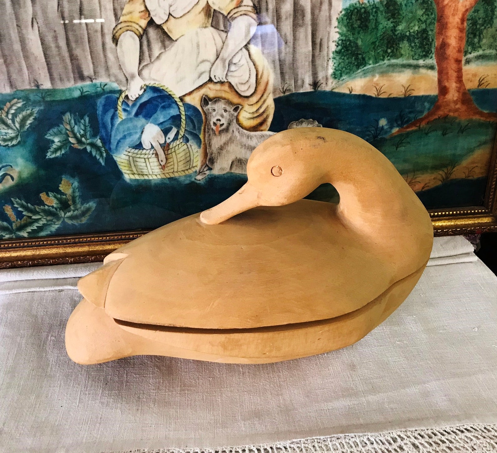 125.00 HAND CaRVED WOOD DUCK bOx ViNTAGE UnFiNishED RaW wOOd Etsy