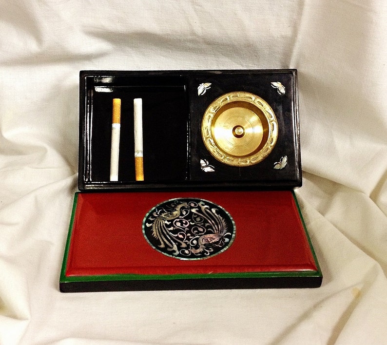 65.00 Lacquer Cigarette Box ASHTRAY Vintage Korean MOTHER of Etsy