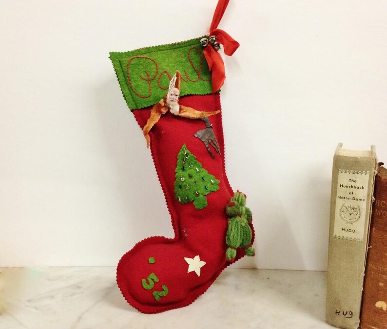 75.00 ViNTAGE CHRISTMAS STOCKING ReD and GrEEN FeLt Etsy