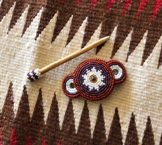 Vintage Beaded Navajo Hair Bun Barrette Native American Etsy