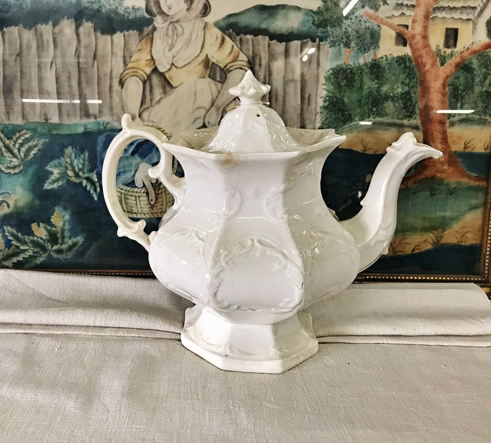 175.00 AnTIQUE WHITE TEAPOT FaNCY HeXaGoN Shape Acanthus Etsy