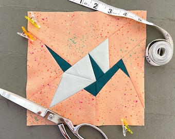Origami gefalteter Kranich Papier Quilt Block | PDF FPP Nähanleitung