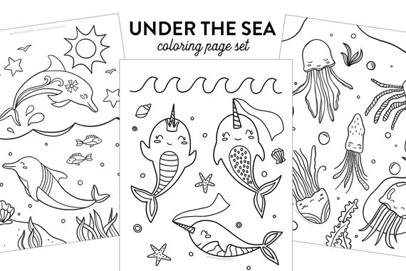 Under The Sea Kids Coloring Page Set  Printable Instant