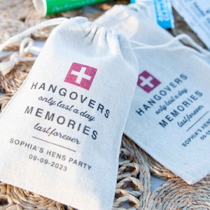 5-30 Hen's Party Hangover Kit - Personalised Printed Wedding Bachelorette, Bride to Be Survival Kits Favours