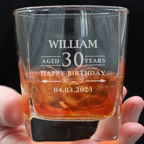 Personalised Engraved Whiskey Tumbler Glass Birthday Gift 18th 21st 30th 40th 
