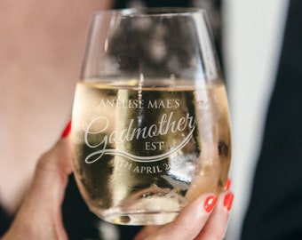 Godparent Personalised Wine Glass - Engraved 460ml Godmother & Godfather Stemless Wine Glass - Gift for Baptism, Christening or Naming Day