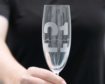 Birthday Name Champagne Glass - Personalised Engraved Milestone Premium European Champagne Flutes 18th 21st 30th 40th 50th